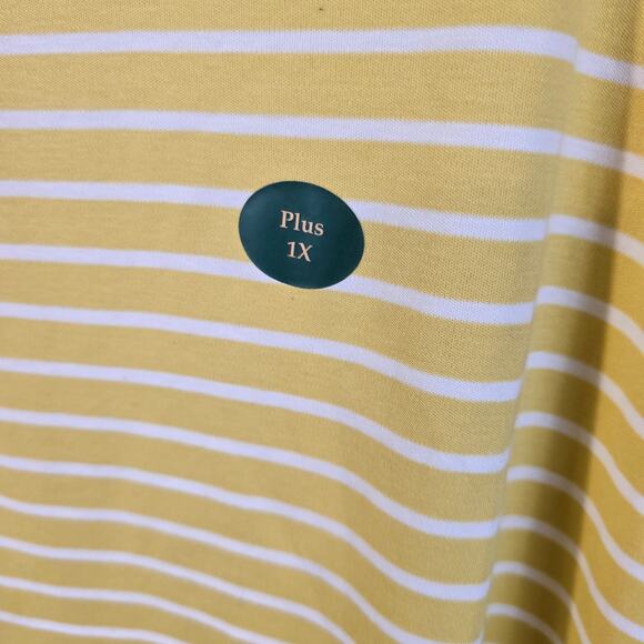 L.L.Bean Top Women's 1X Yellow White Stripe Square Neck Nautical Classic Coastal - Picture 3 of 9